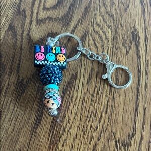 Colorful Beaded Keychain with Smiley Faces